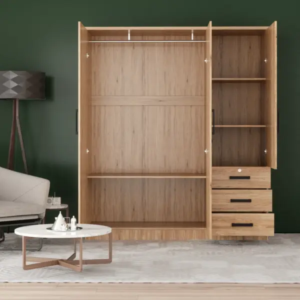 61"Wide 3-Door Wardrobe for Hanging With 3 Drawers & Shelves - Image 7