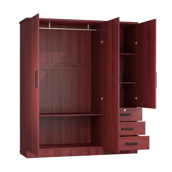 61"Wide 3-Door Wardrobe for Hanging With 3 Drawers & Shelves - Image 6