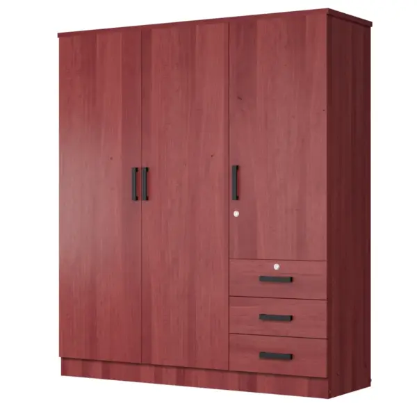61"Wide 3-Door Wardrobe for Hanging With 3 Drawers & Shelves - Image 1