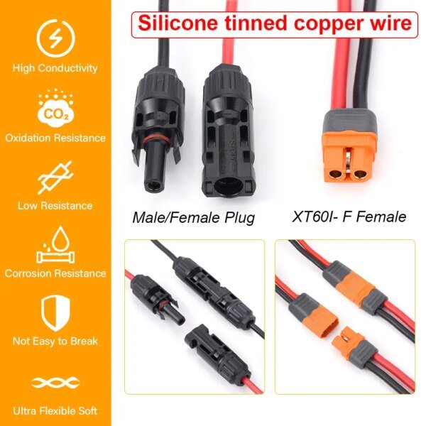 10M Solar MC4 Connector to XT60i Adapter 12 AWG Cable - Image 5