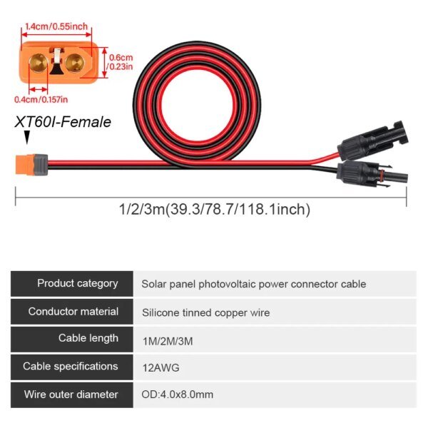 10M Solar MC4 Connector to XT60i Adapter 12 AWG Cable - Image 4