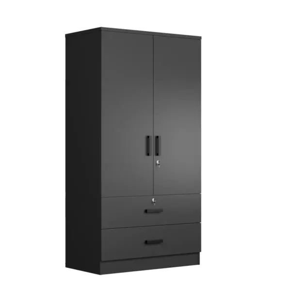2-Door Wardrobe With Shelves 2 Large Drawers - Image 5