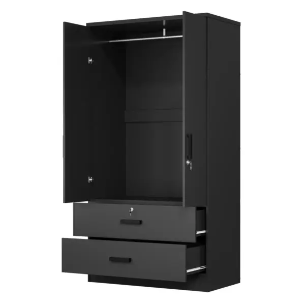2-Door Wardrobe With Shelves 2 Large Drawers - Image 10