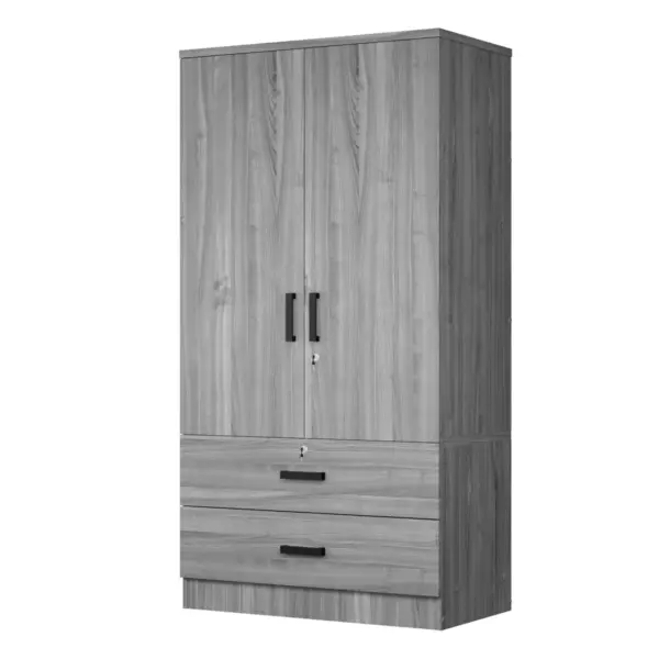 2-Door Wardrobe With Shelves 2 Large Drawers - Image 3