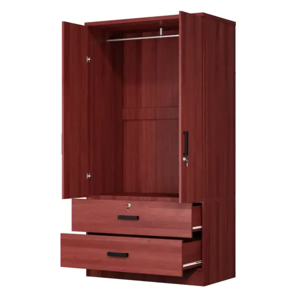 2-Door Wardrobe With Shelves 2 Large Drawers - Image 7