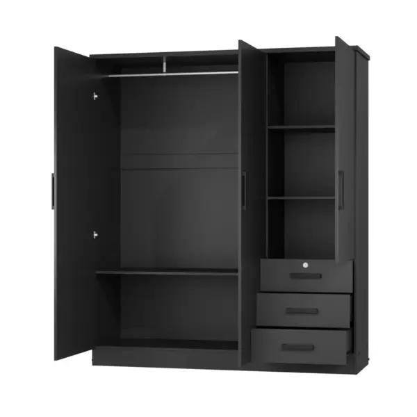 61"Wide 3-Door Wardrobe for Hanging With 3 Drawers & Shelves - Image 10