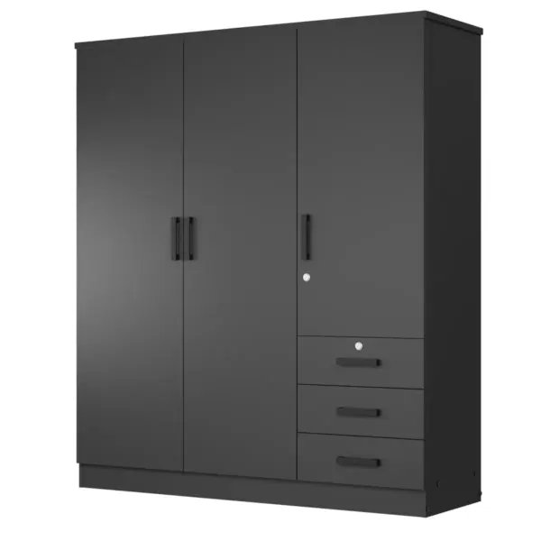 61"Wide 3-Door Wardrobe for Hanging With 3 Drawers & Shelves - Image 5