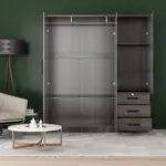 61"Wide 3-Door Wardrobe for Hanging With 3 Drawers & Shelves - Image 8