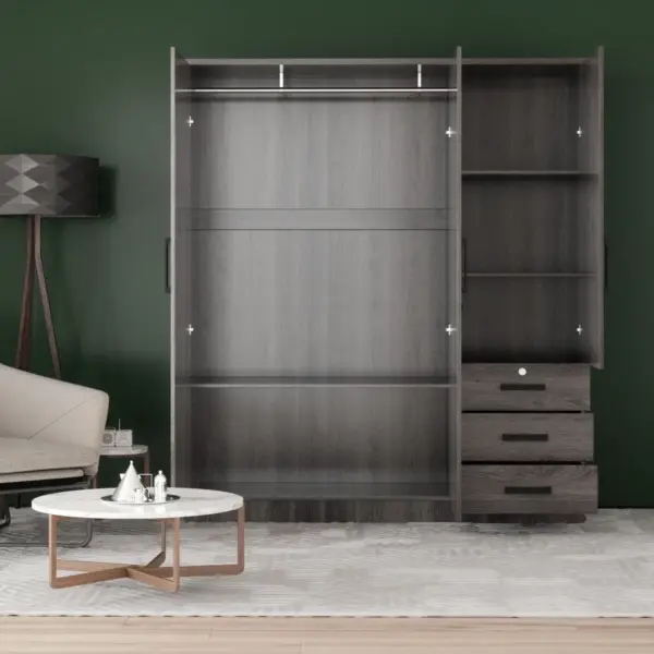 61"Wide 3-Door Wardrobe for Hanging With 3 Drawers & Shelves - Image 8