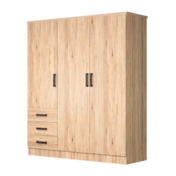 61"Wide 3-Door Wardrobe for Hanging With 3 Drawers & Shelves - Image 2