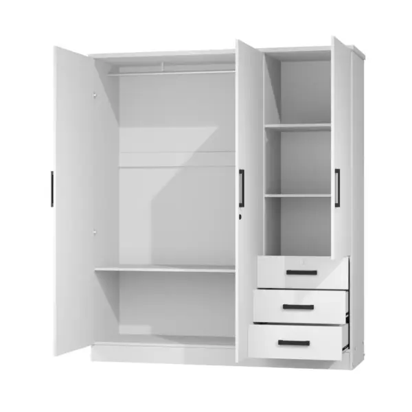 61"Wide 3-Door Wardrobe for Hanging With 3 Drawers & Shelves - Image 9