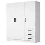61"Wide 3-Door Wardrobe for Hanging With 3 Drawers & Shelves - Image 4