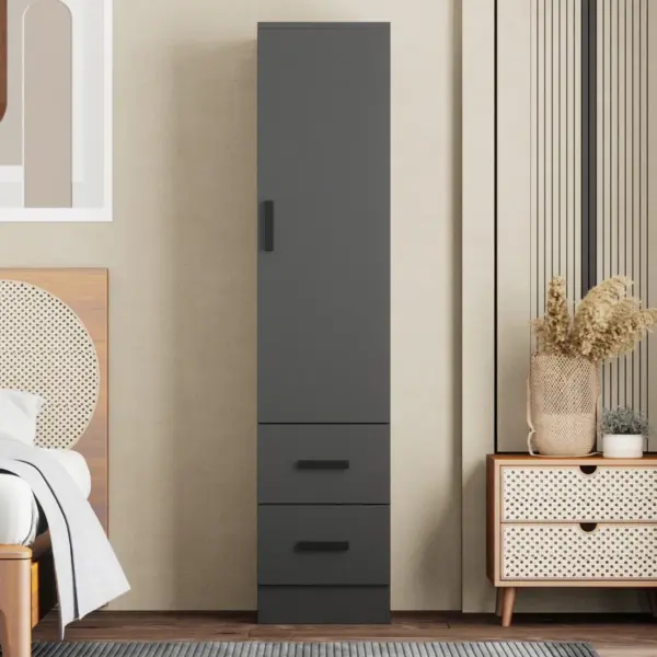 Single-Door Wardrobe With Shelves and 2 Drawers - Image 11